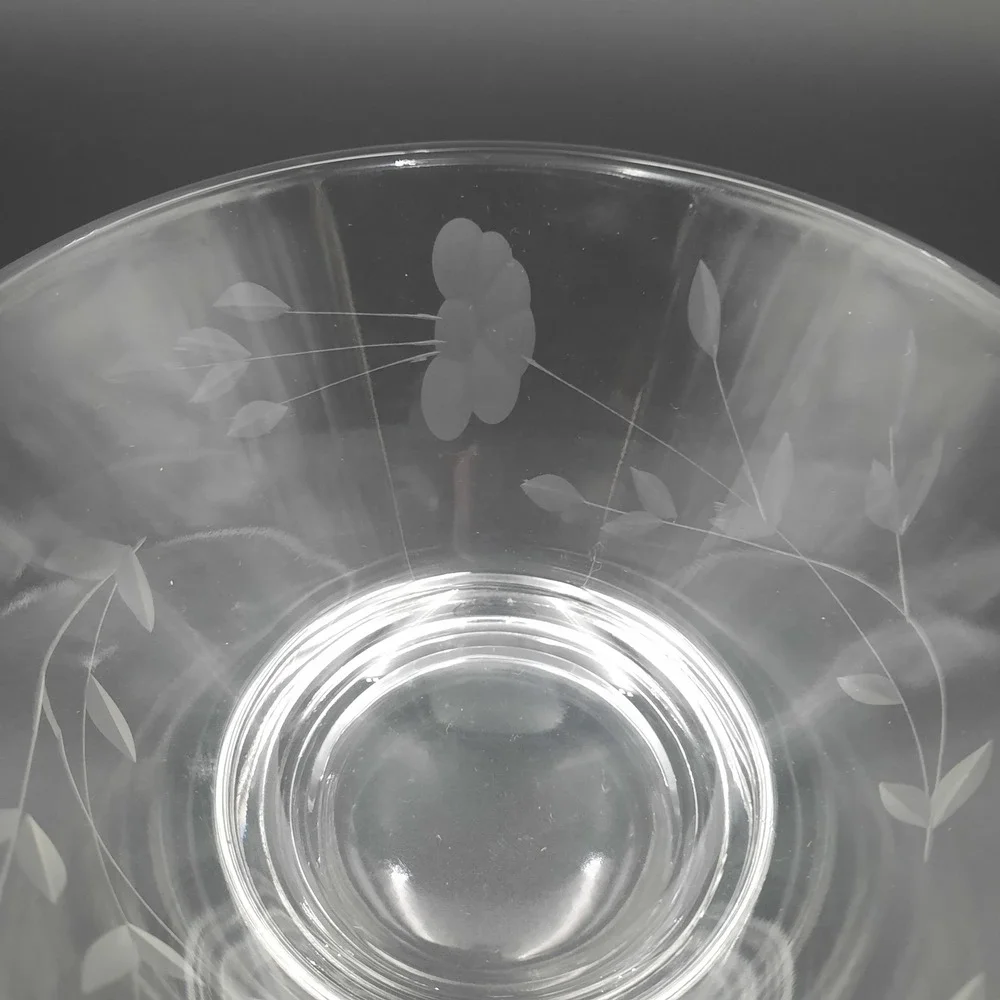 Vintage‎ Clear Glass Bowl Etched Floral Leaf Design Small Serving Dish